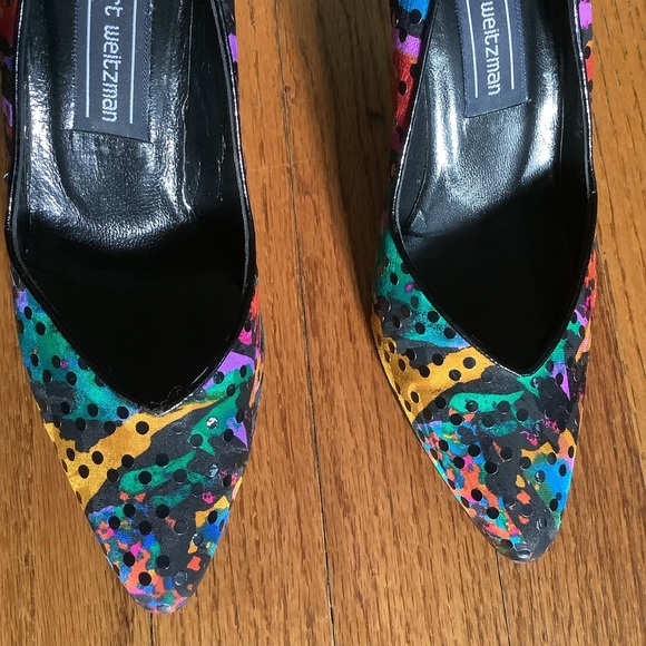 Vintage 90s Stuart Weitzman multicolored dotted heels size 7.5 - Picture 4 of 8